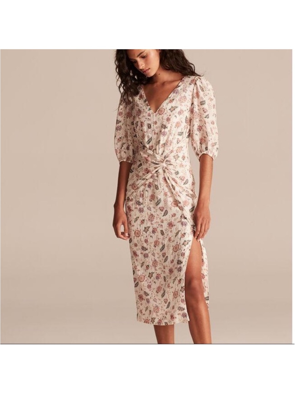 Rebecca Taylor La Vie Isabella Floral Twist-Front Midi Dress